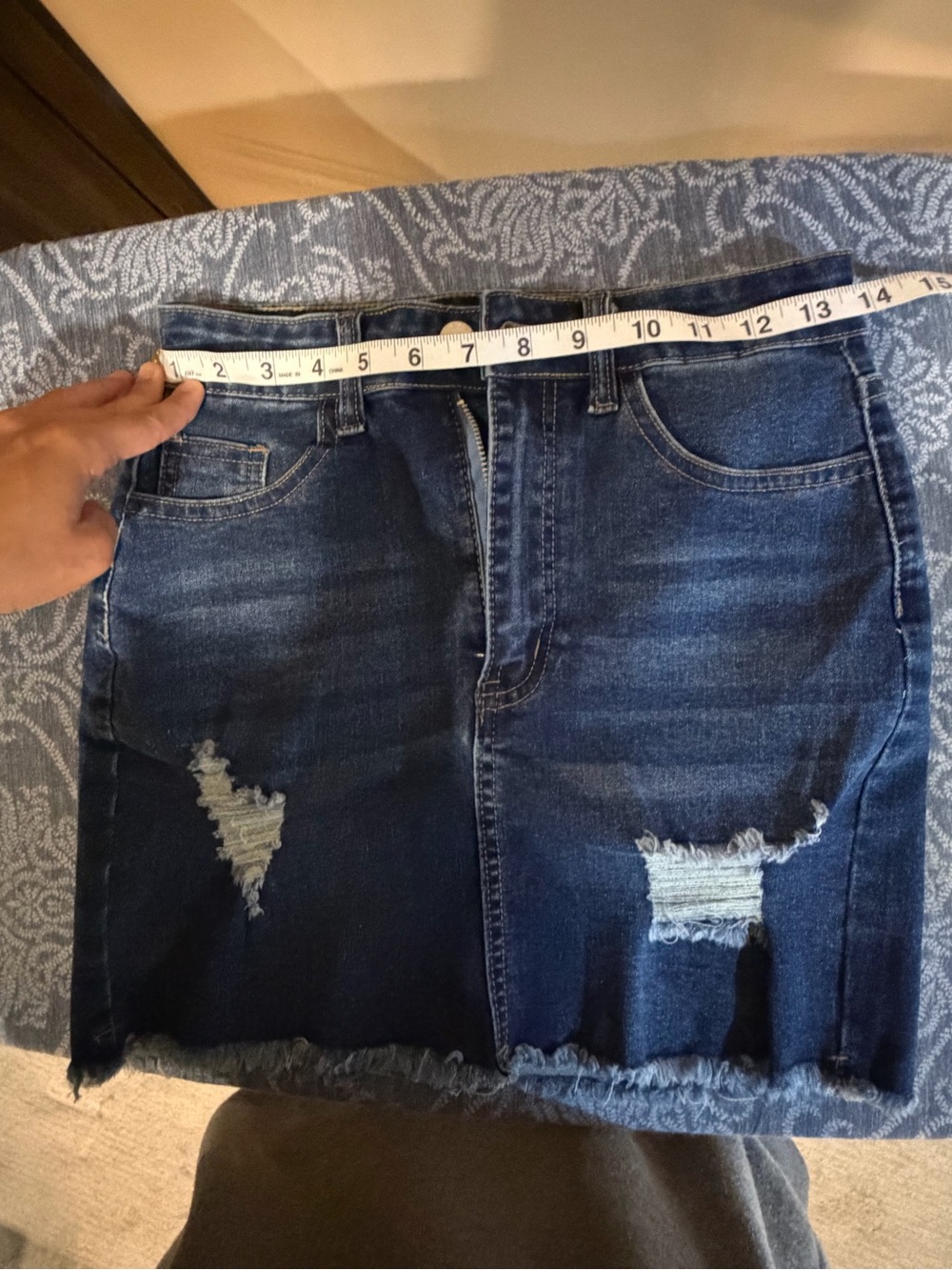 SHEIN Dark Blue Distressed Denim Mini Skirt